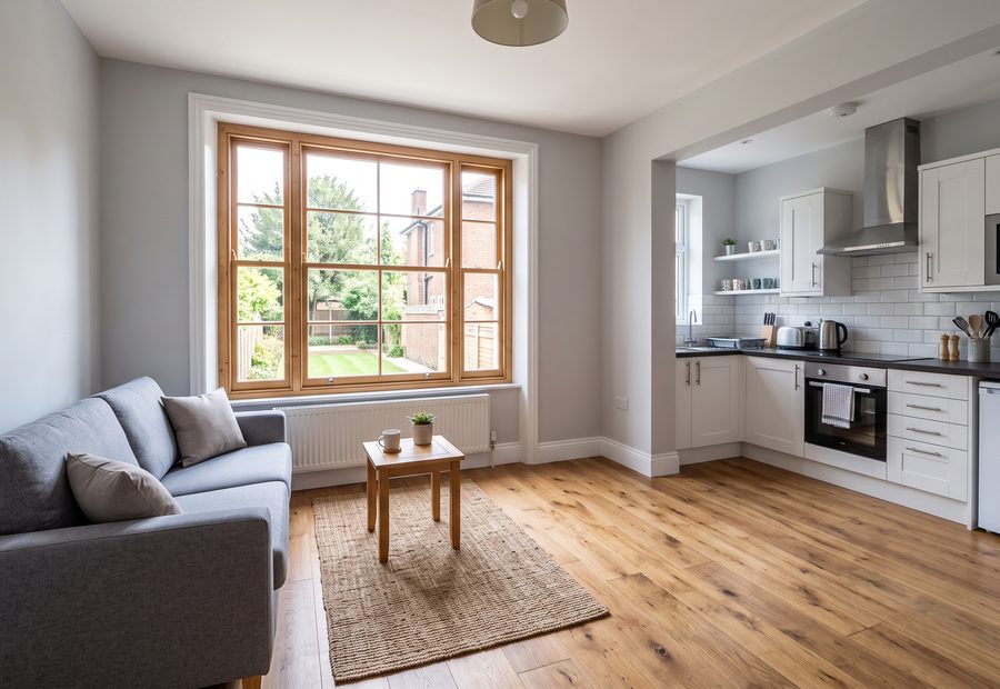 The living room of a shared house between tenancies