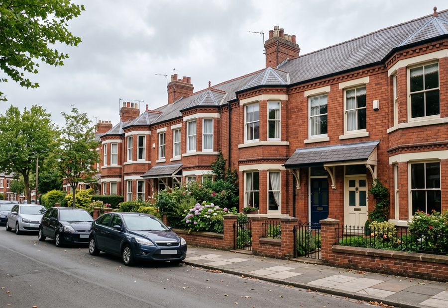 A street of Victorian terraced houses
